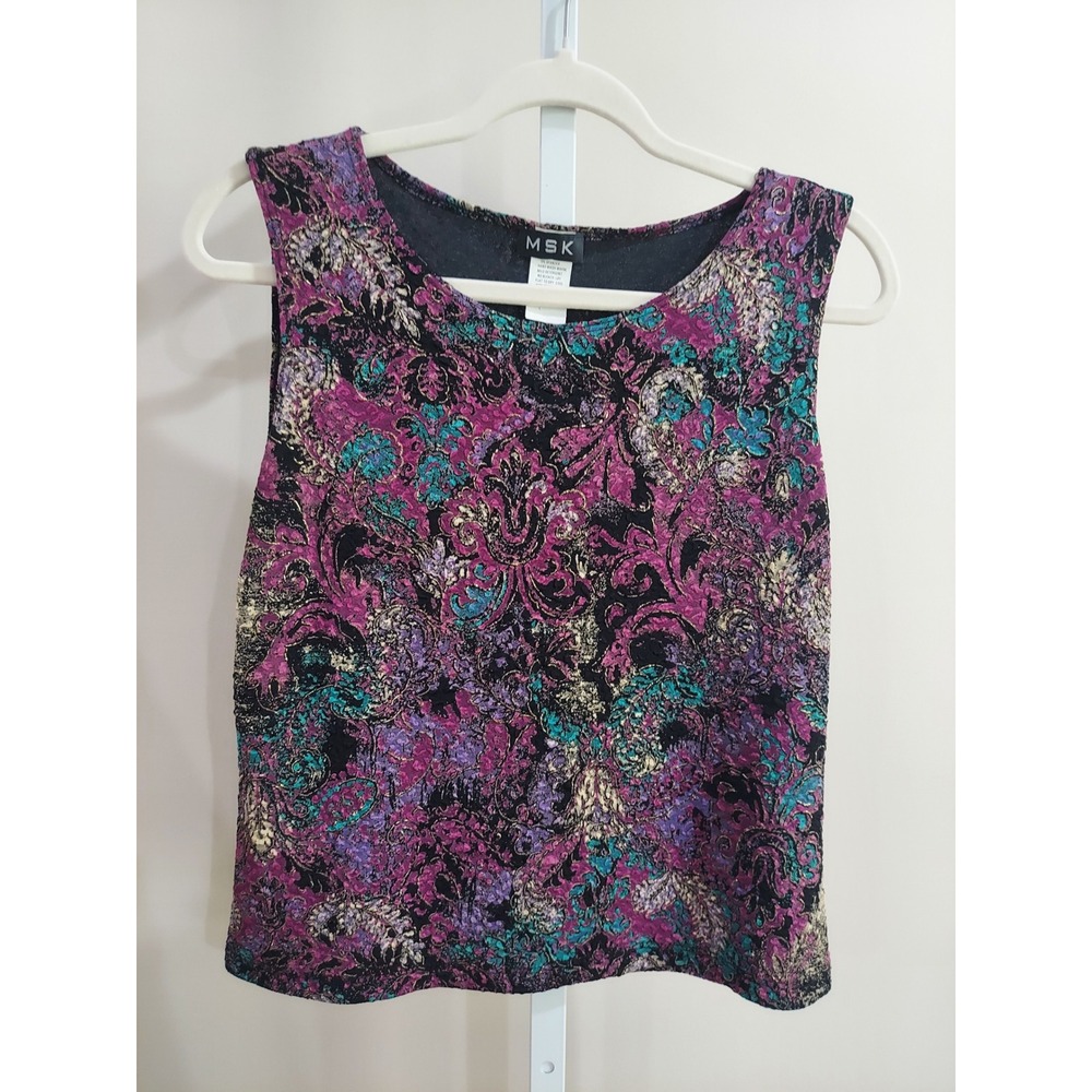 MSK Purple Paisley Damask Sleeveless Shell Top Size L Made in USA Whimsigoth